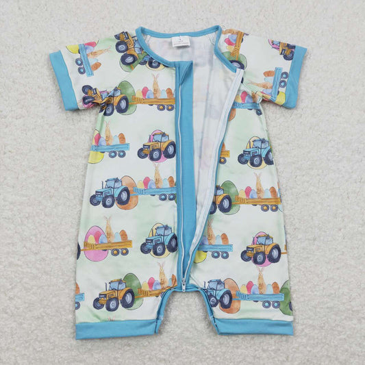 Baby Children Infant Easter Rabbit Tractor Zip Short Sleeve Rompers