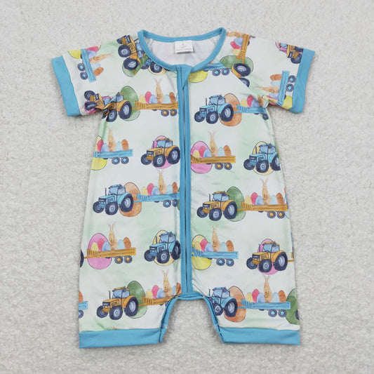 Baby Children Infant Easter Rabbit Tractor Zip Short Sleeve Rompers