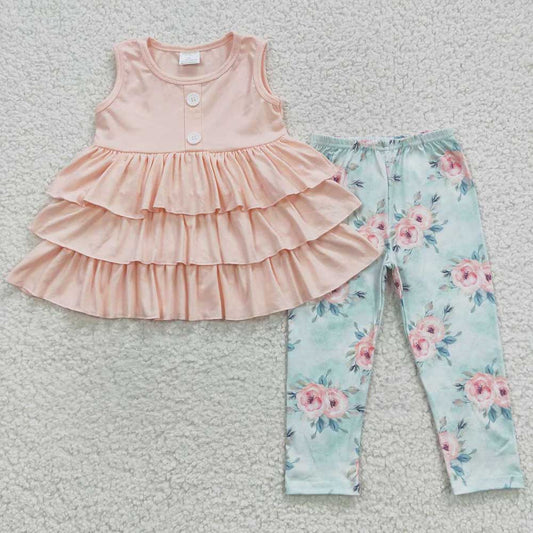Baby Girls Pink Ruffle Tunic Floral Legging Clothes Sets