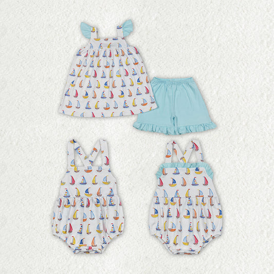 Baby Girls Sailboat Sibling Brother Rompers Clothes Sets