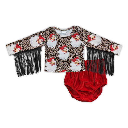 Baby Girls Santa Tassel Tops Velvet Bummie Sets