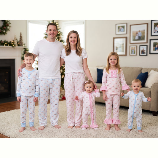 Family Sibling Santa Checked Button Top Pants Christmas Pajamas Sets Zipper Footie Rompers Adult Pants