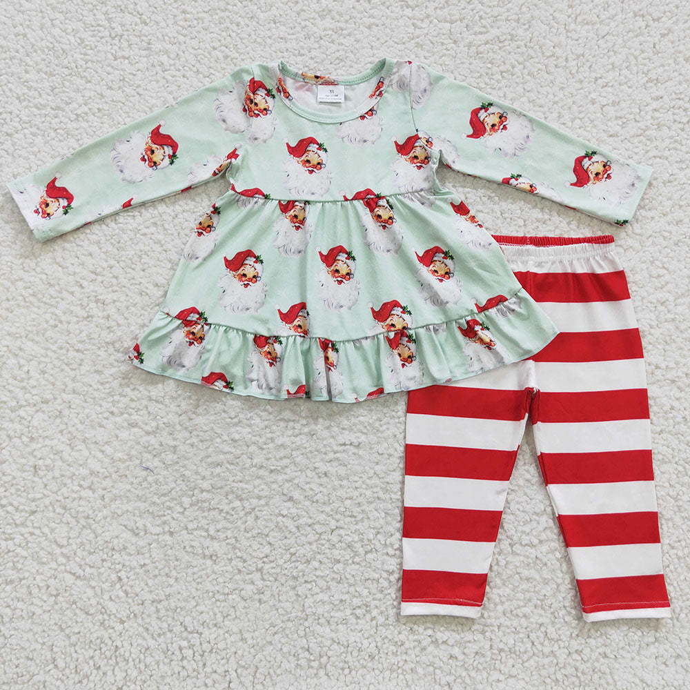 Baby Girls Christmas Santa Tunic Stripe Legging Pants Sets