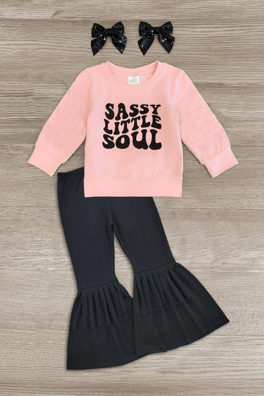 Baby Girls Sassy Little Soul Top Black Bell Pants Clothes Sets preorder(moq 5)