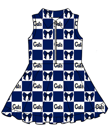 Preorder (moq 5)Baby Girls Zip Bows Checked Seneca Yoga Active Team Short Knee Length Dress