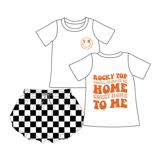 Preorder (moq 5)Baby Girls Rock Top Black Checkered Shorts Outfits Sets