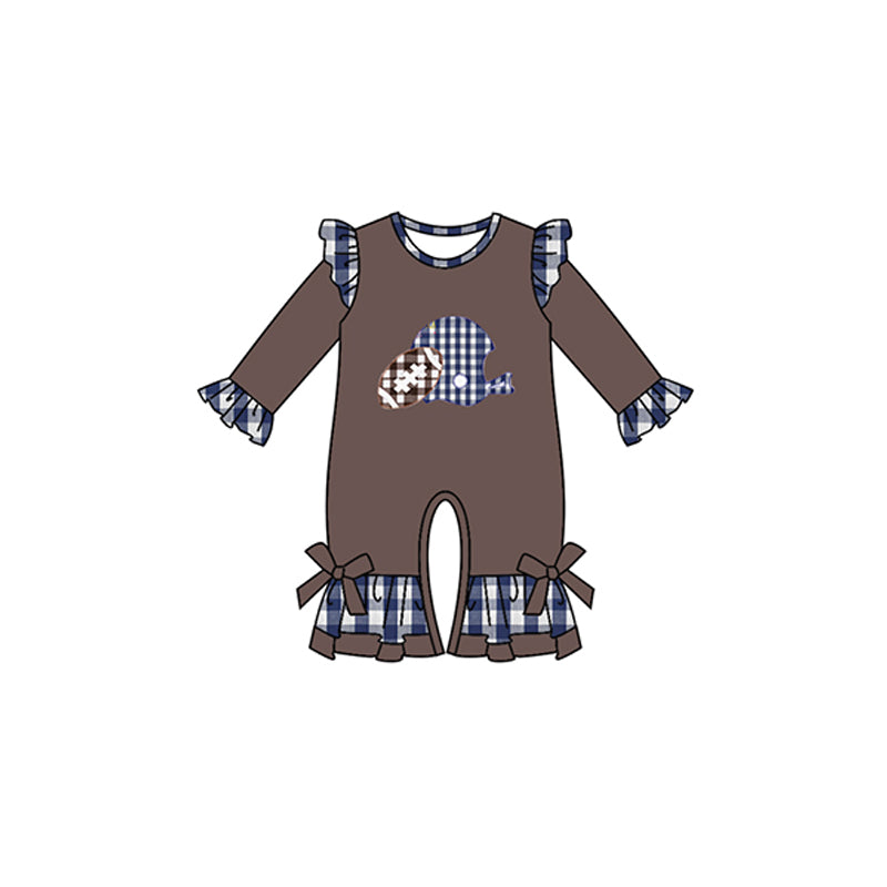 Baby Infant Girls Plaid Football Ruffle Long Sleeve Rompers preorder(moq 5)