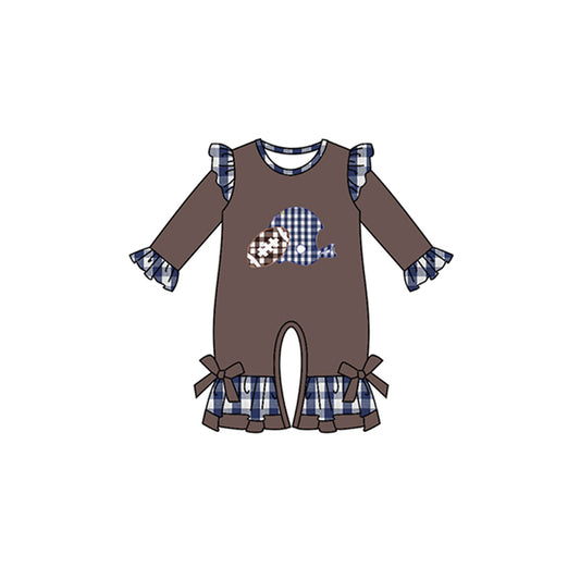 Baby Infant Girls Plaid Football Ruffle Long Sleeve Rompers preorder(moq 5)