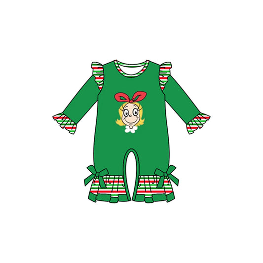 Baby Infant Girls Christmas Face Green Long Sleeve Rompers preorder(moq 5)