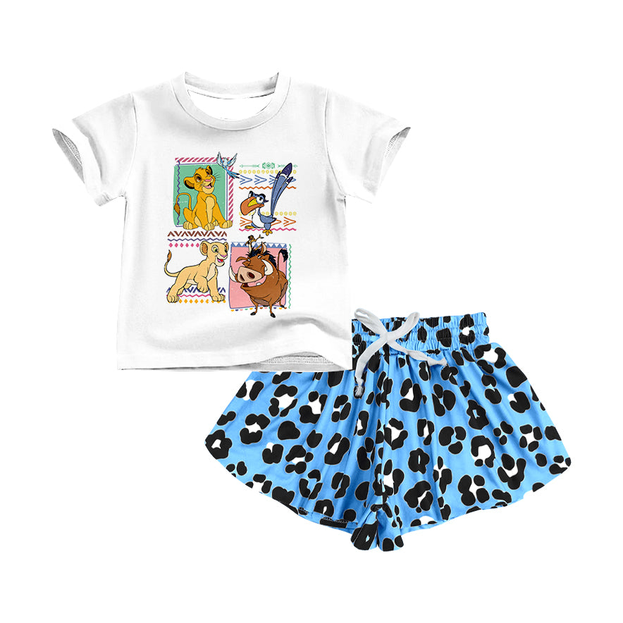 Preorder (moq 5)Baby Girls Lion Top Leopard Shorts Outfits Sets
