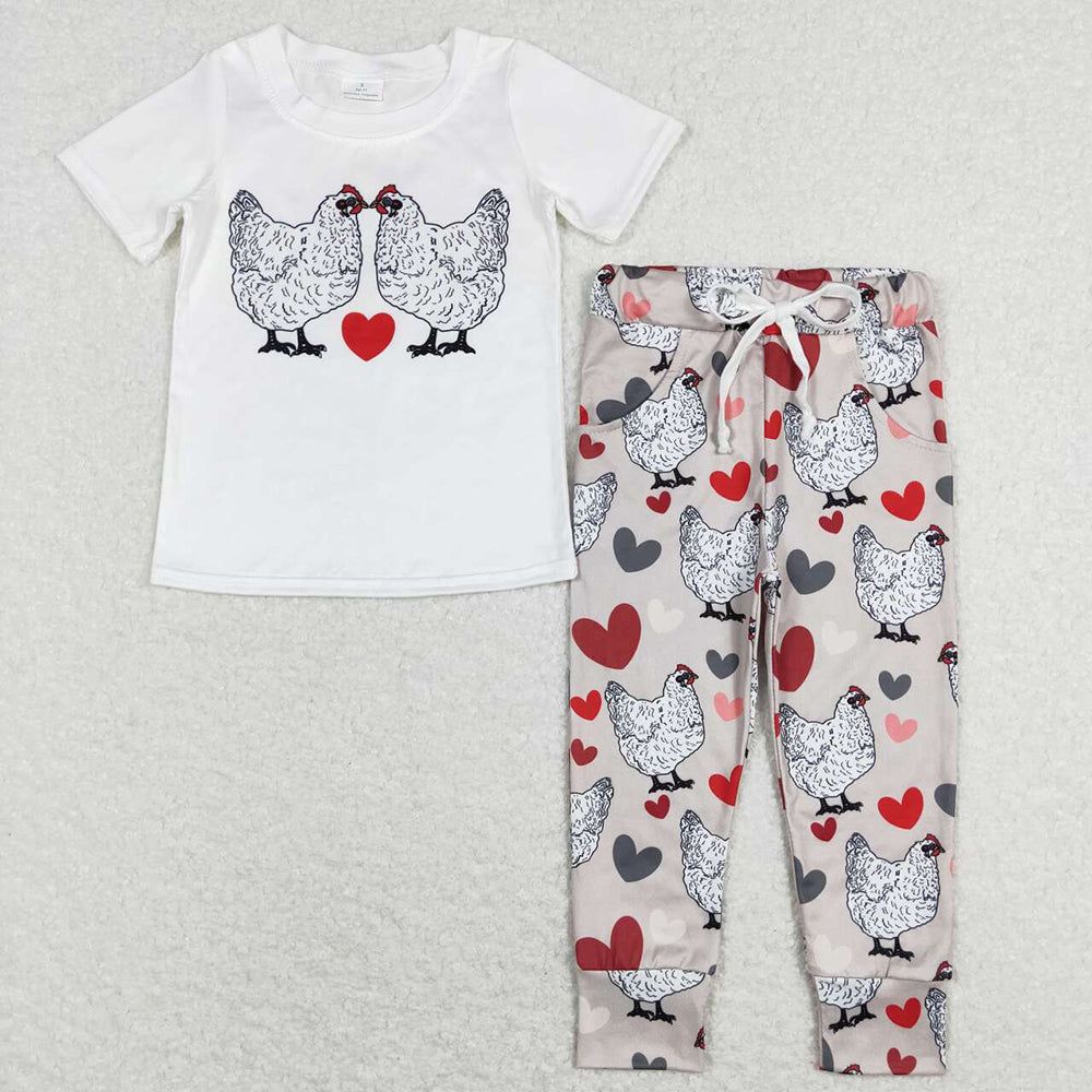 Baby Boys Valentines Chicken Top Shirt Pants Clothing Sets