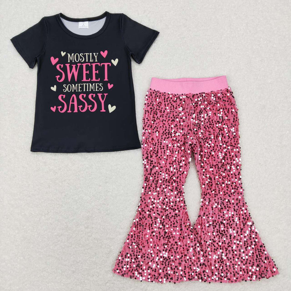 Baby Girls Mostly Sweet Sometimes Sassy Tee Sequin Pants Clothes Sets