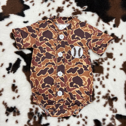 Baby Infant Boys Camo Baseball Buttons Short Sleeve Rompers