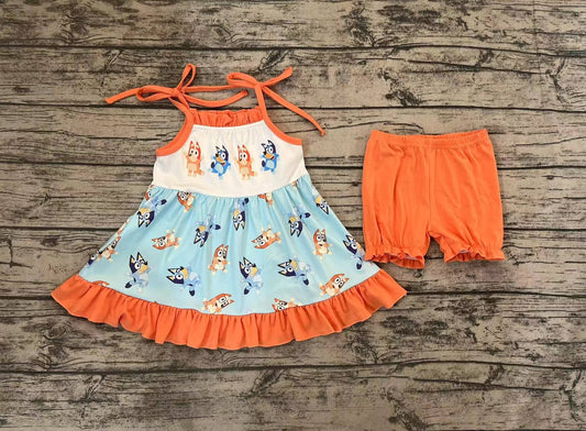 Baby Girls Dogs Straps Tunic Summer Shorts Outfits Clothes Sets