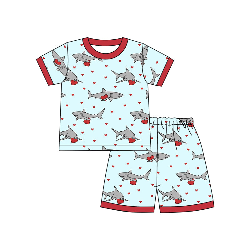 Baby Boys Shark Hearts Top Shorts Pajamas Sets preorder(moq 5)