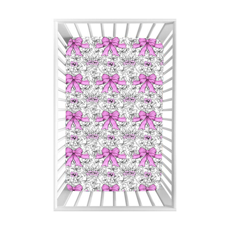 Preorder(moq 5) Baby Girls Hotpink Flowers Bows Bed Sheets One Layer Milk Silk