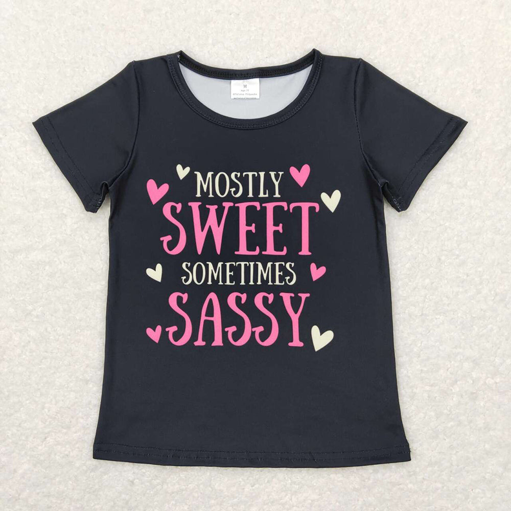 Baby Girls Mostly Sweet Sometimes Sassy Black Short Sleeve Tee Shirts Tops