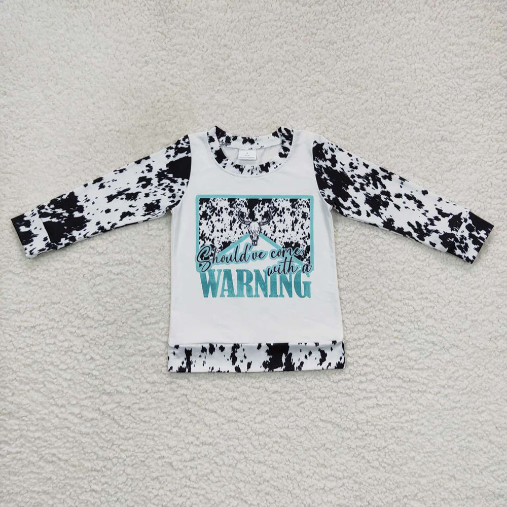 Baby Girls Western Cow Print Long Sleeve Tee Shirt Tops