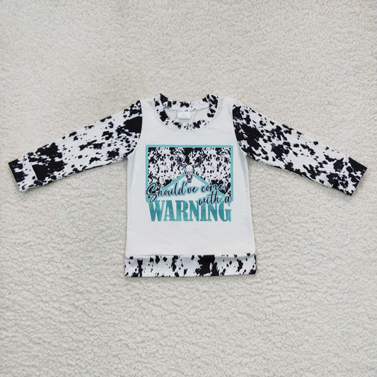 Baby Girls Western Cow Print Long Sleeve Tee Shirt Tops
