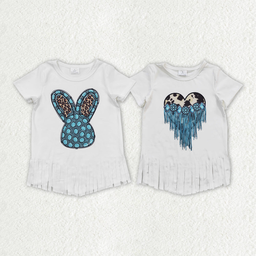 Sibling Baby Girls Turquoise Short Sleeve Tassel Shirts Tops