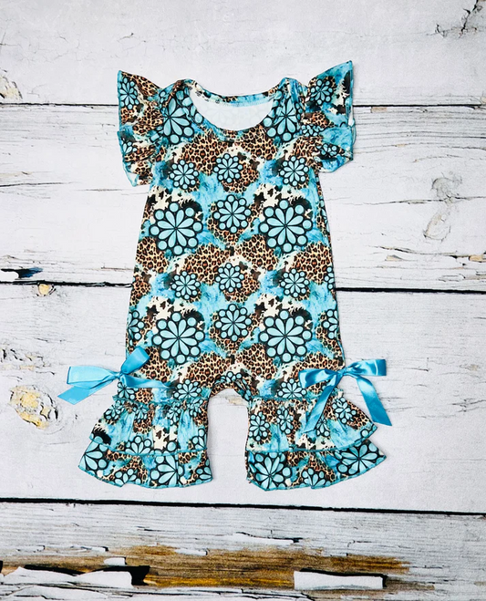 Baby Girls Turquoise Leopard Western Rompers preorder(moq 5)