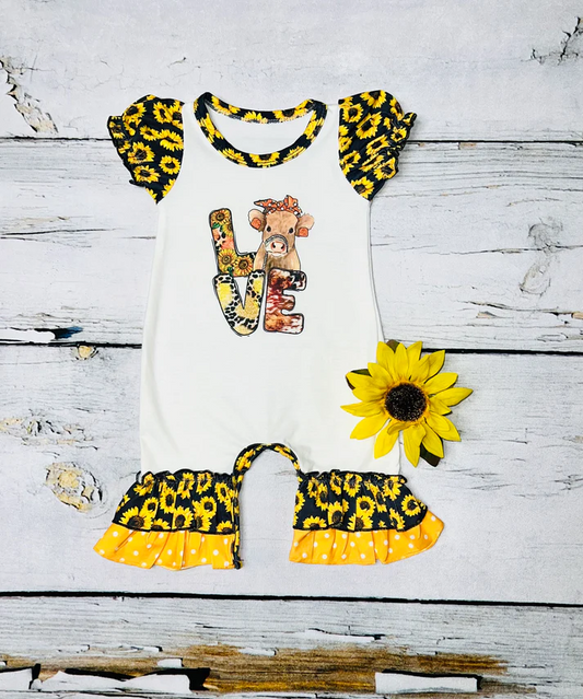 Baby Girls Love Cows Sunflowers Rompers preorder(moq 5)
