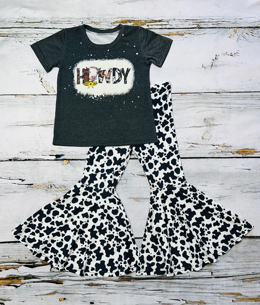 Baby Girls Howdy Cow Print Bell Pants Clothes Sets preorder(moq 5)