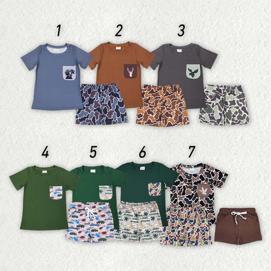 7 Colors Sibling Baby Boys Camouflage Pocket Shirt Shorts Summer Outfits