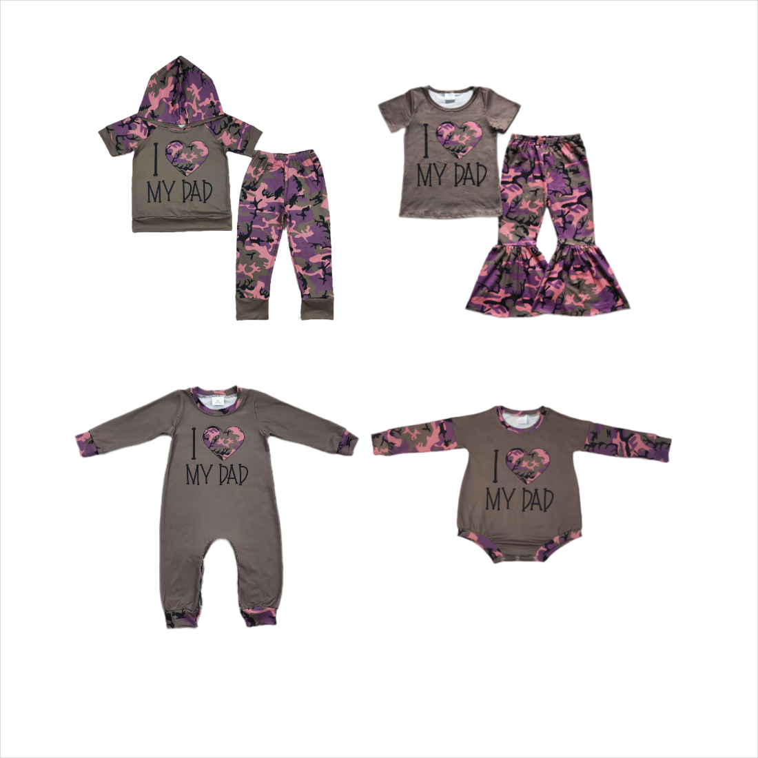 Sibling Girls Baby Boys Camo I love Dad Rompers Suits
