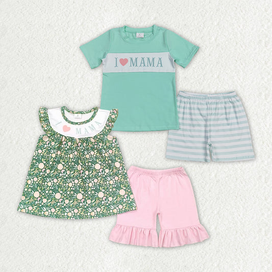 Sibling Boys Baby Girls Flowers I Love Mama Outfits Summer Sets