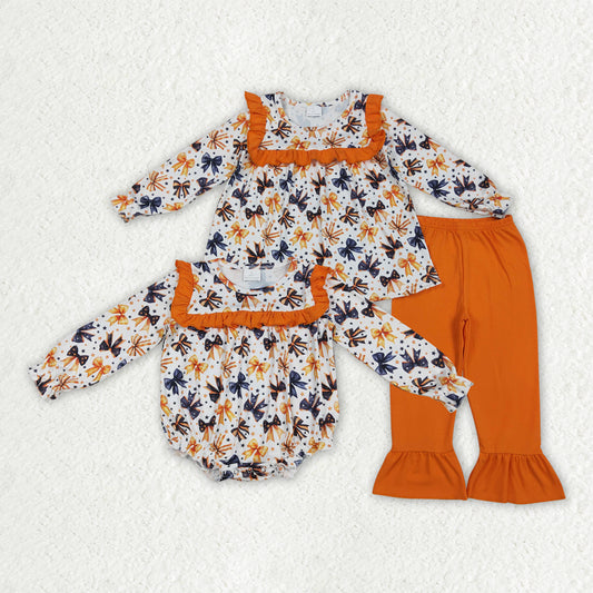 Sibling Baby Girls Halloween Colorful Bows Rompers Outfits Sets