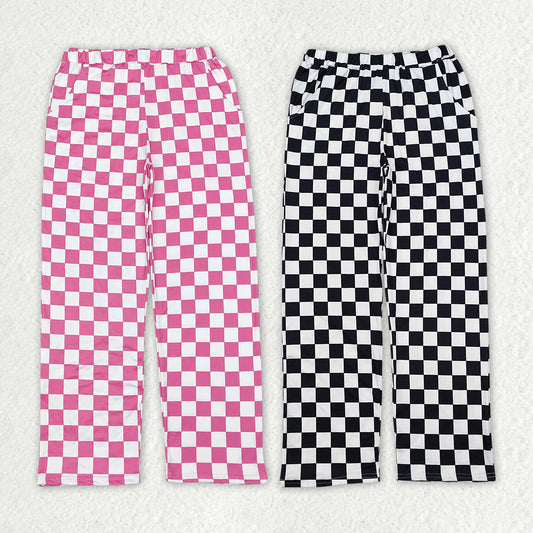 Adult Women Pink Black Checkered Two Colors Bottom Pants