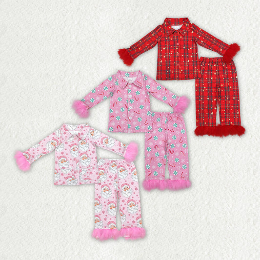 Sibling Baby Girls Christmas Buttons Shirt Pants Pajamas Clothes Sets