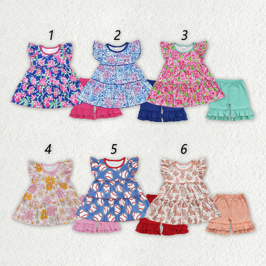 Sibling Baby Girls Flowers Tunic Shorts Summer Clothes Sets