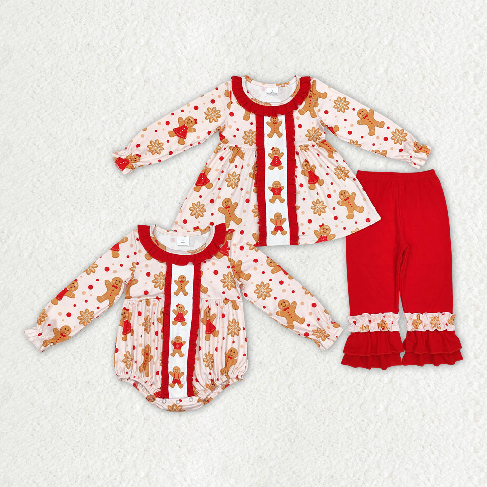 Sibling Baby Girls Christmas Gingerbread Rompers Clothes Sets