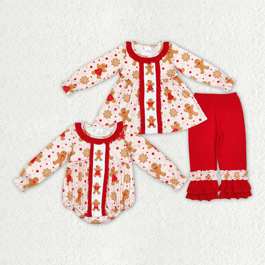 Sibling Baby Girls Christmas Gingerbread Rompers Clothes Sets