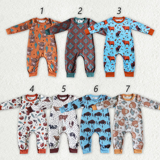 Sibling Baby Girls Boys Long Sleeve Western Cow Rompers