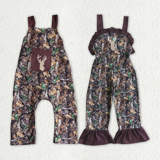 Sibling Girls Boys Real Tree Camo Deer Print Rompers Jumpsuits