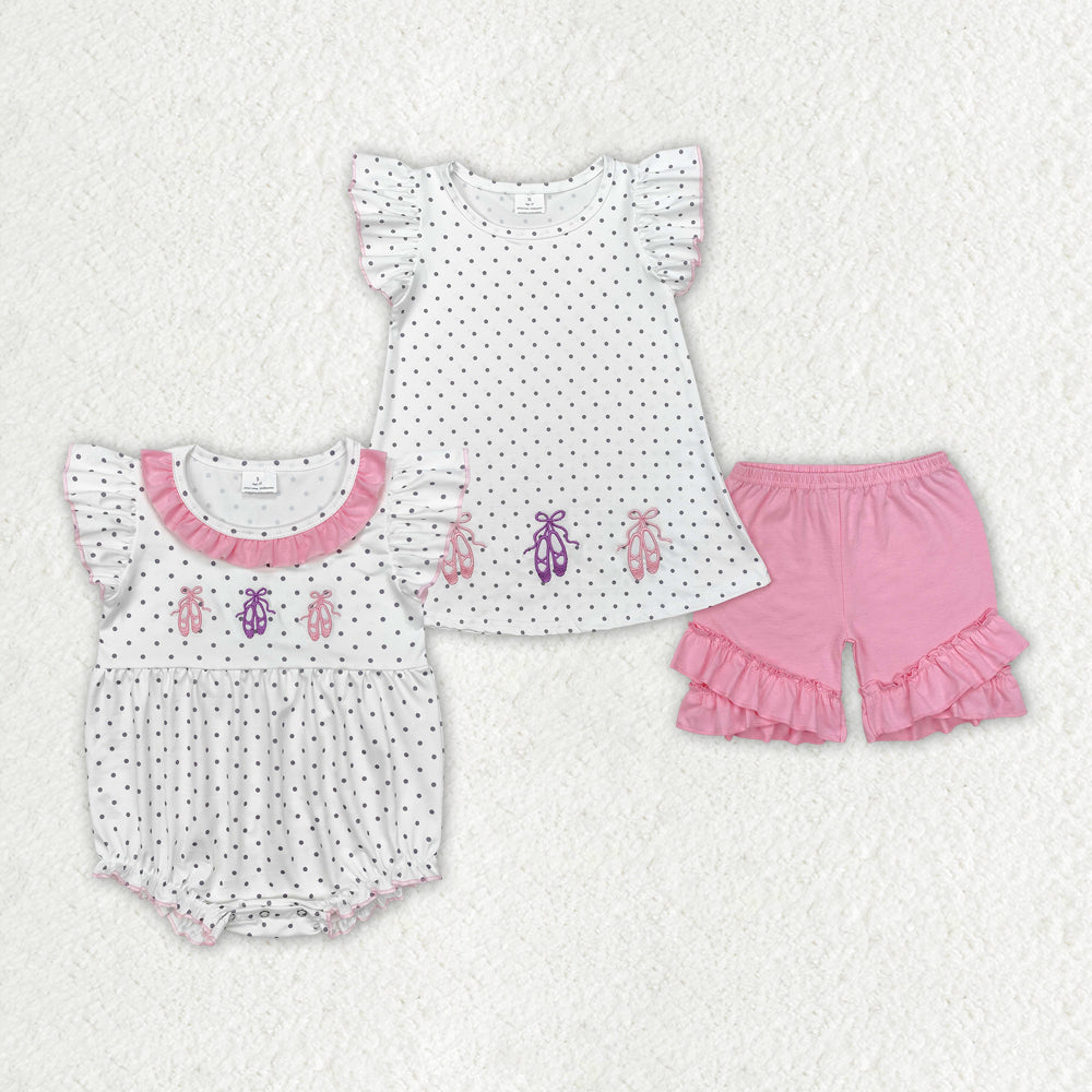 Sibling Baby Girls Ballet Shoes Dots Rompers Clothes Sets