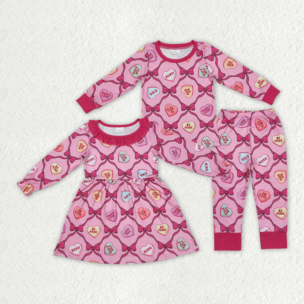 Sibling Baby Girls Valentines Hearts Bows Romper Pajamas Clothes Sets