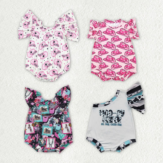 Sibling Baby Infant Girls Western Flutter Sleeve Rompers