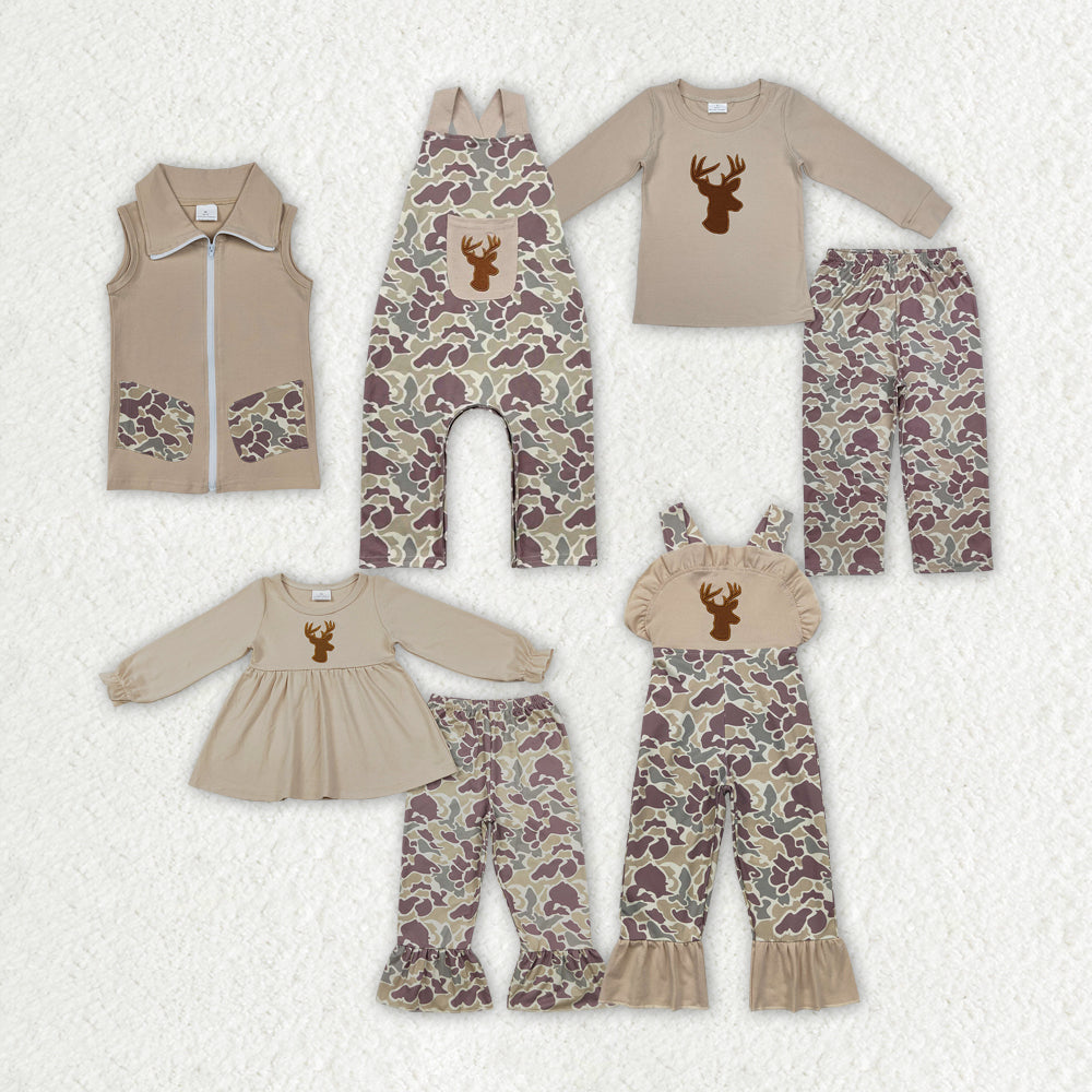 Sibling Girls Boys Deer Camo Hunting Rompers Clothes Sets