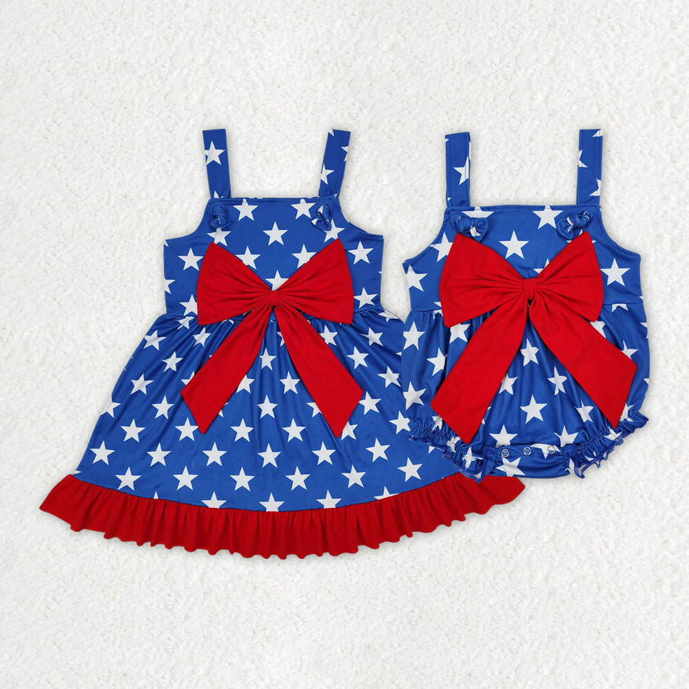 Sibling Baby Girls 4th Of July Stars Rompers Dresses