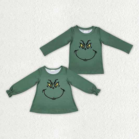 Sibling Baby Girls Boys Christmas Green Face Smile Tunic Tops