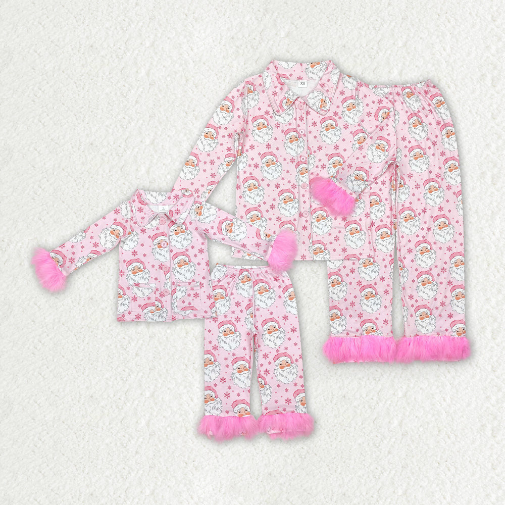 Mommy and Me Christmas Pink Santas Fur Shirt Pants Pajamas – Aier Wholesale