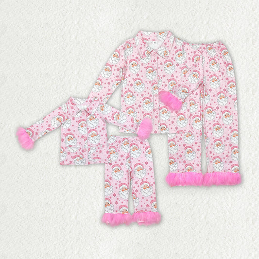 Mommy and Me Christmas Pink Santas Fur Shirt Pants Pajamas