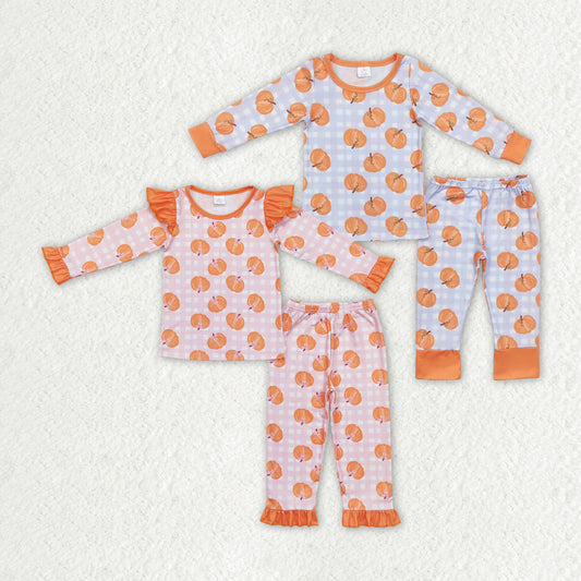 Children Pumpkin Top Pants Sibling Bamboo Pajamas Clothes Sets