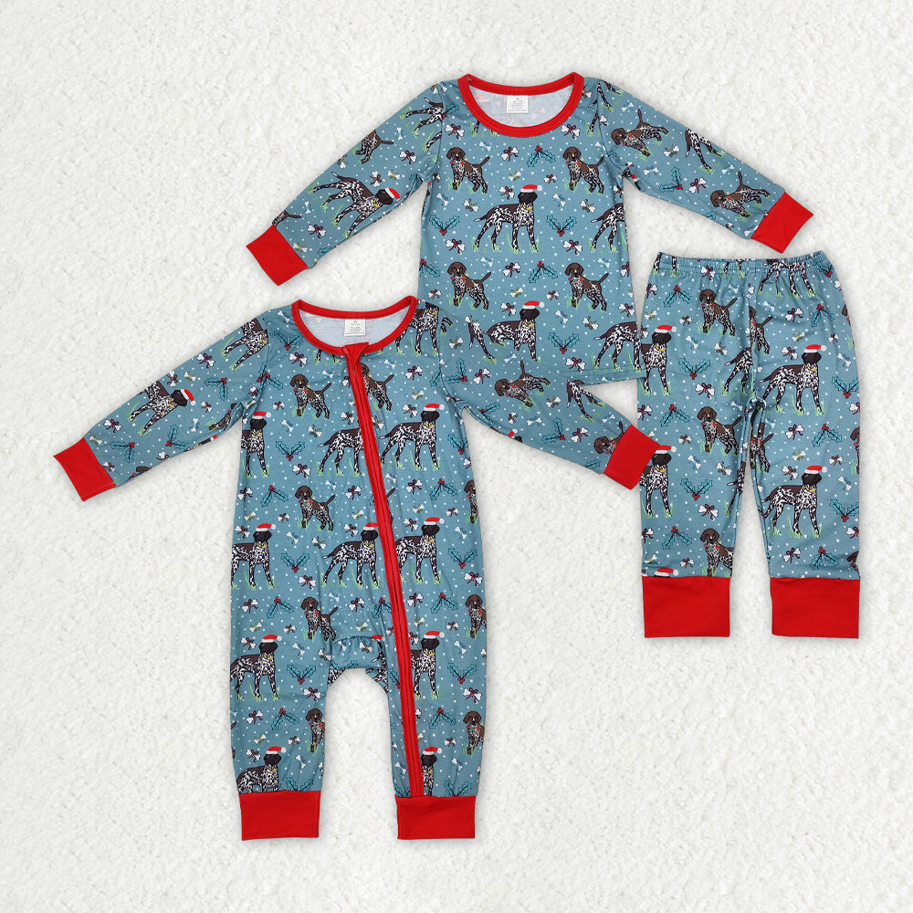 Brother Boys Christmas Dog Bamboo Zip Rompers Pajamas Clothes Sets