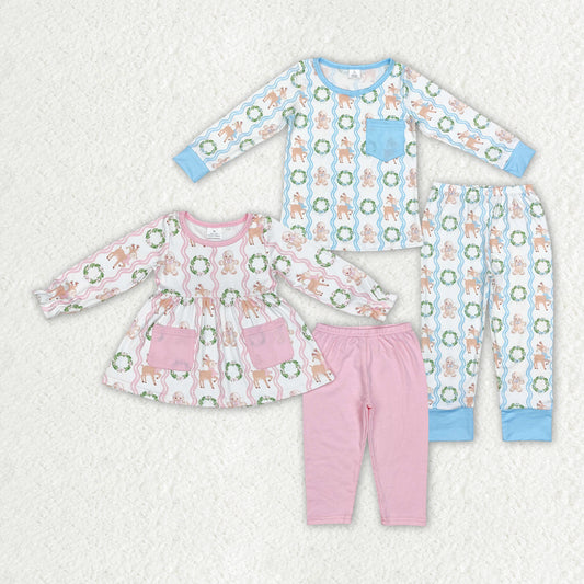 Sibling Girls Boys Christmas Deers Gingerbread Pajamas Clothes Sets