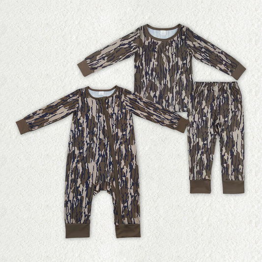 Baby Boys Bottomland Camo Sibling Rompers Bamboo Pajamas Sets